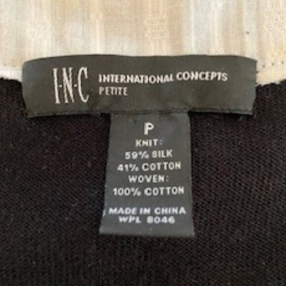 INC Black Knit Sweater w/ Puff Sleeves & Attached White Faux Cotton Top, Size P - Picture 3 of 4